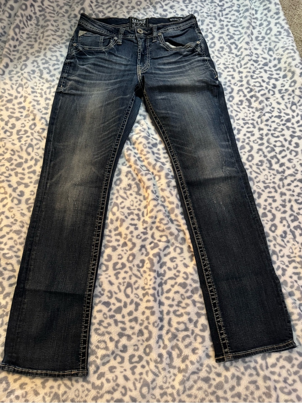 Salvage Men’s Boot Cut Jeans in Dark Blue Fade